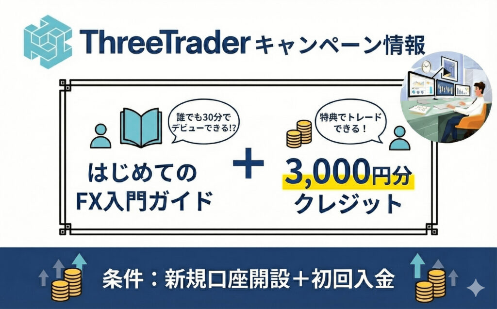 鹿王EAは怪しい?公式成績とThreeTraderの利用条件を調べてみた 5 引用元:shikaou.net ThreeTraderキャンペーン情報